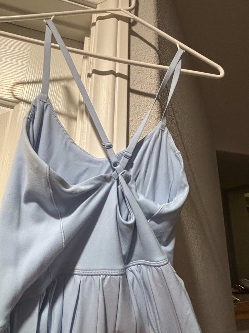 NWOT Light Blue Spaghetti Strap Pleated Skater Dress with attached shorts. - Picture 3 of 4